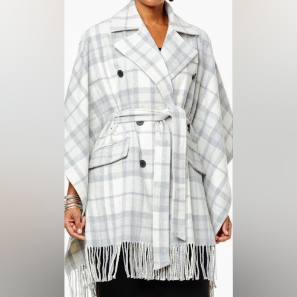 Kathy Ireland Womens Plaid Double-Breasted Wrap Coat - NWT - 3X